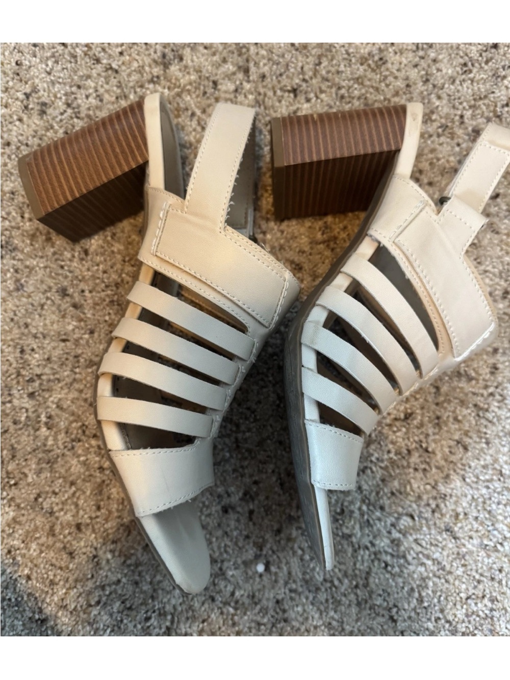 Adrienne Vittadini Cream Strappy Block Heel Sandals